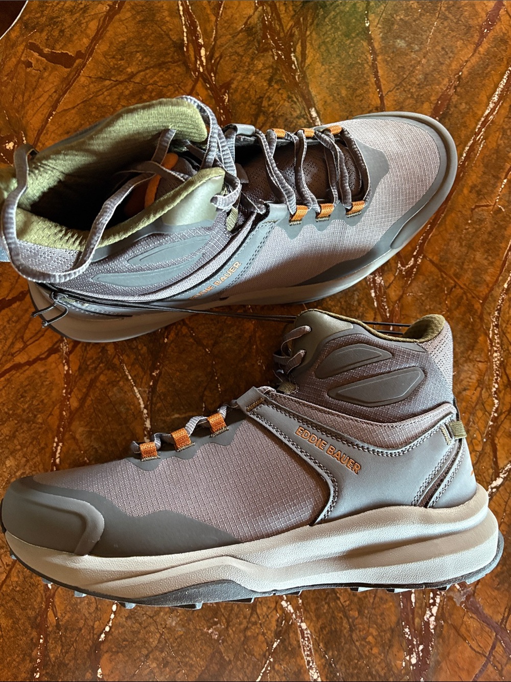 NIB Eddie Bauer Olive and Gray Men’s Mid-Top Hiking Boots
